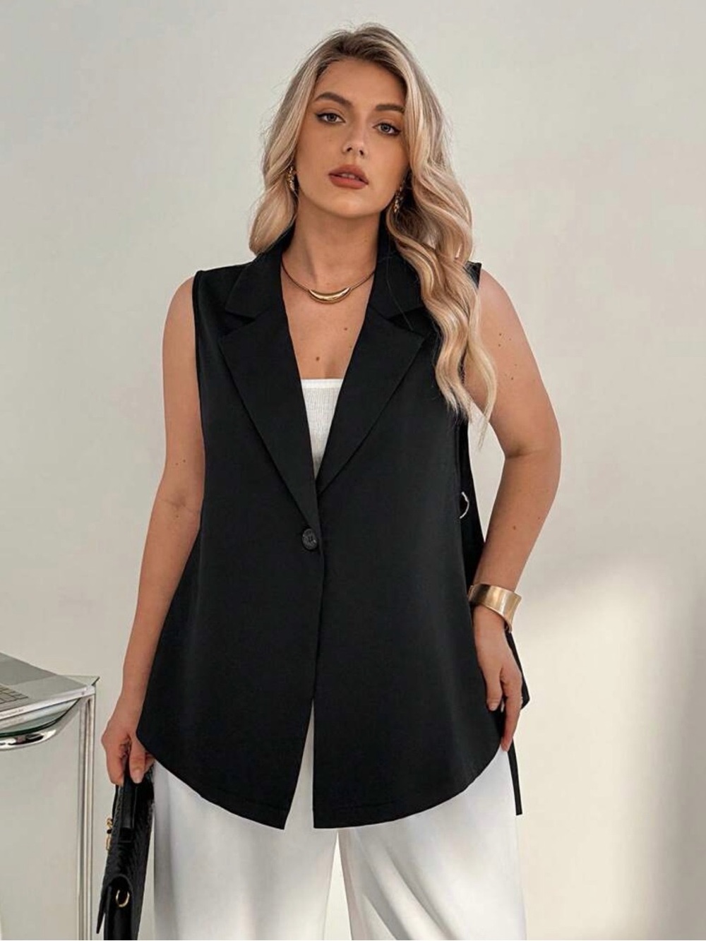 Sleeveless Black Blazer Vest